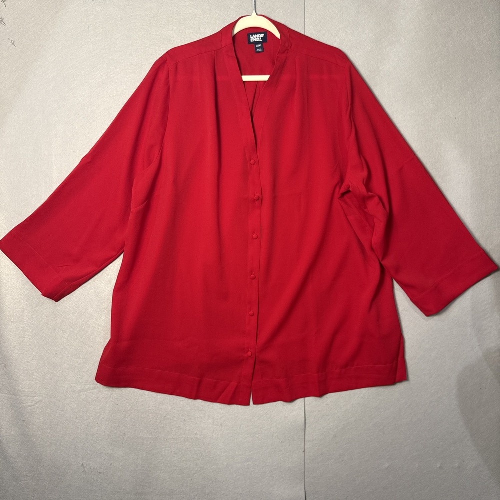 Lands End Womens Crepe Tunic L/S Rich Red Size 22 W V Neck